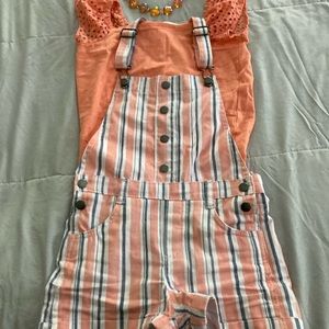 2-piece coral overalls set